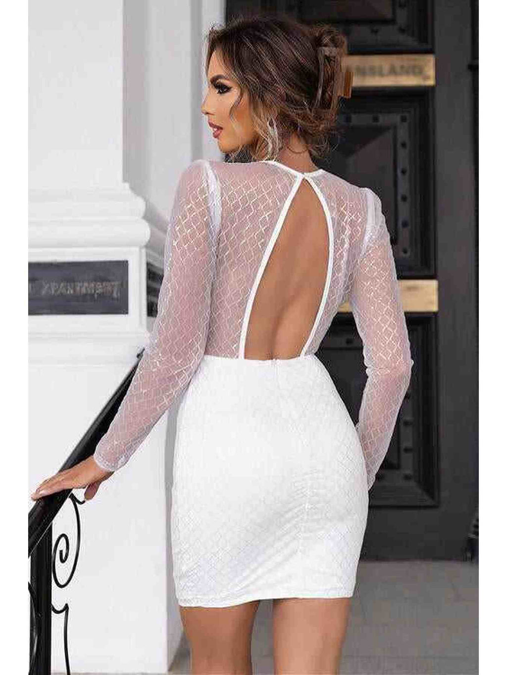 Cutout Sequin Mesh Mini Dress -- 