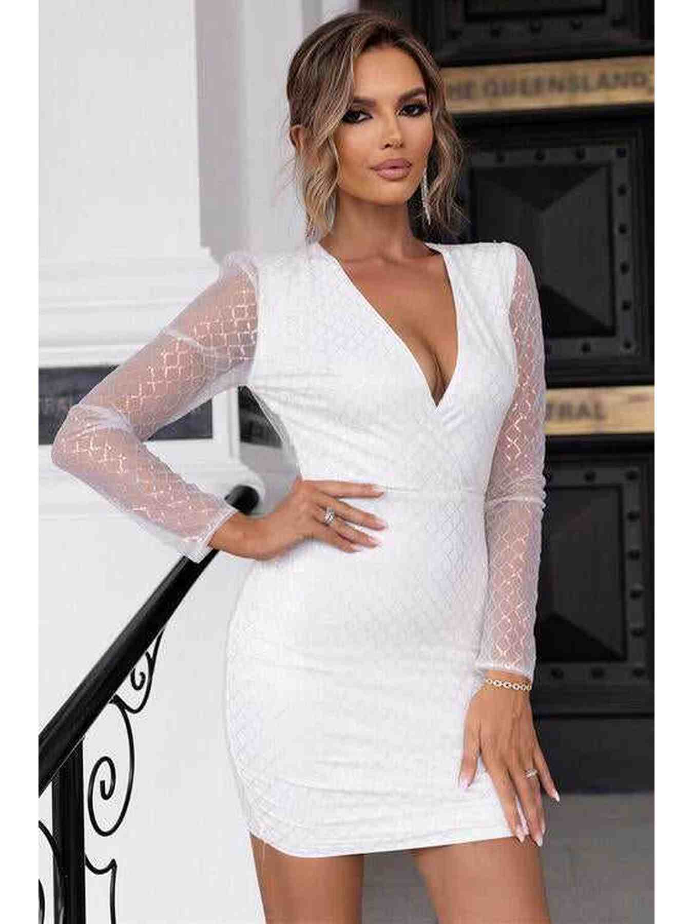 Cutout Sequin Mesh Mini Dress -- 