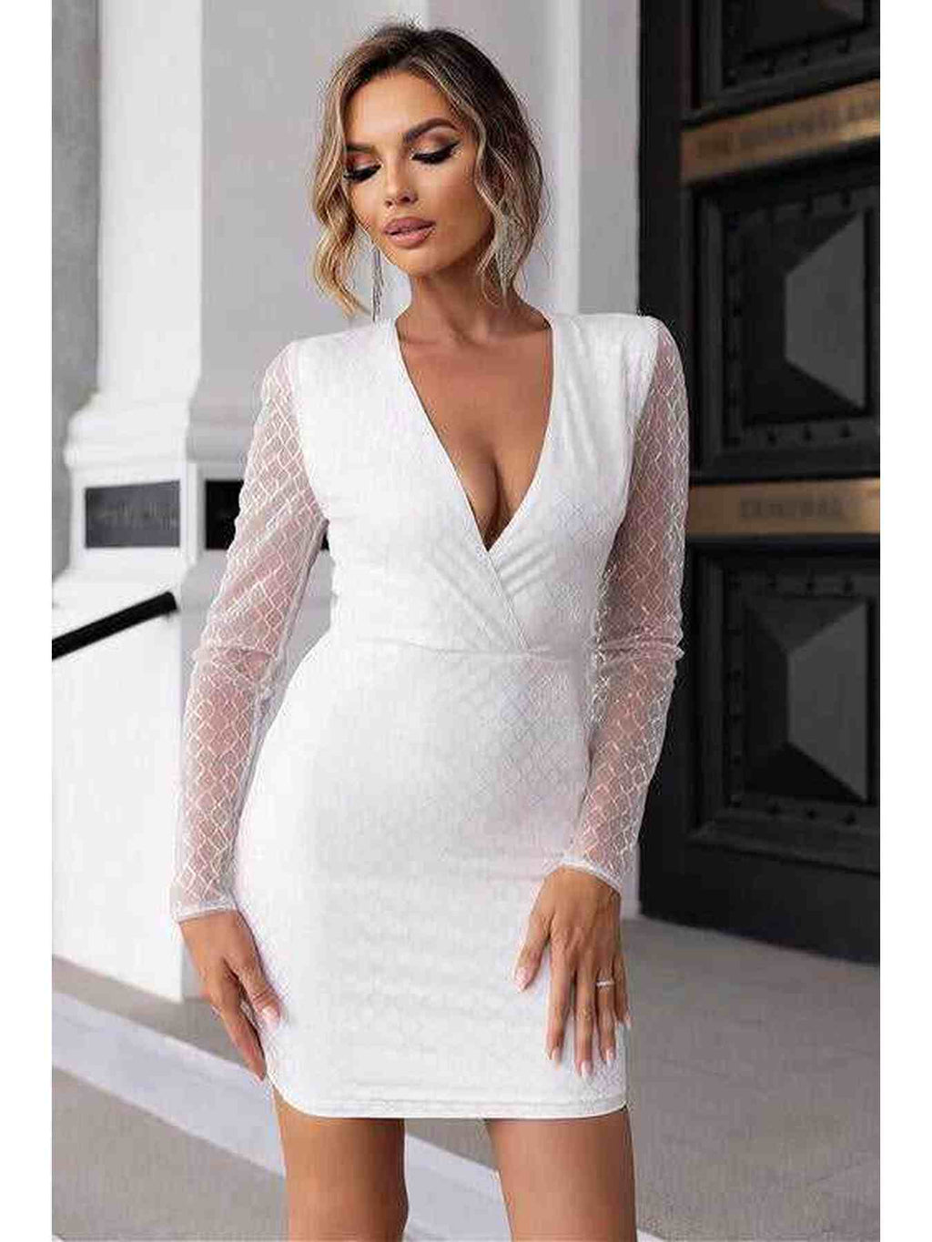 Cutout Sequin Mesh Mini Dress -- 