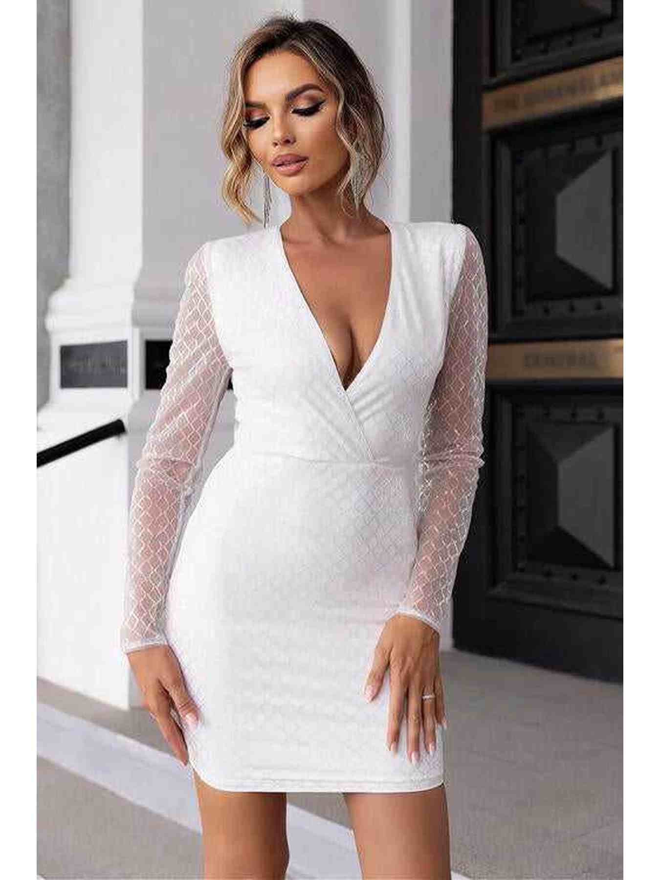 Cutout Sequin Mesh Mini Dress -- 