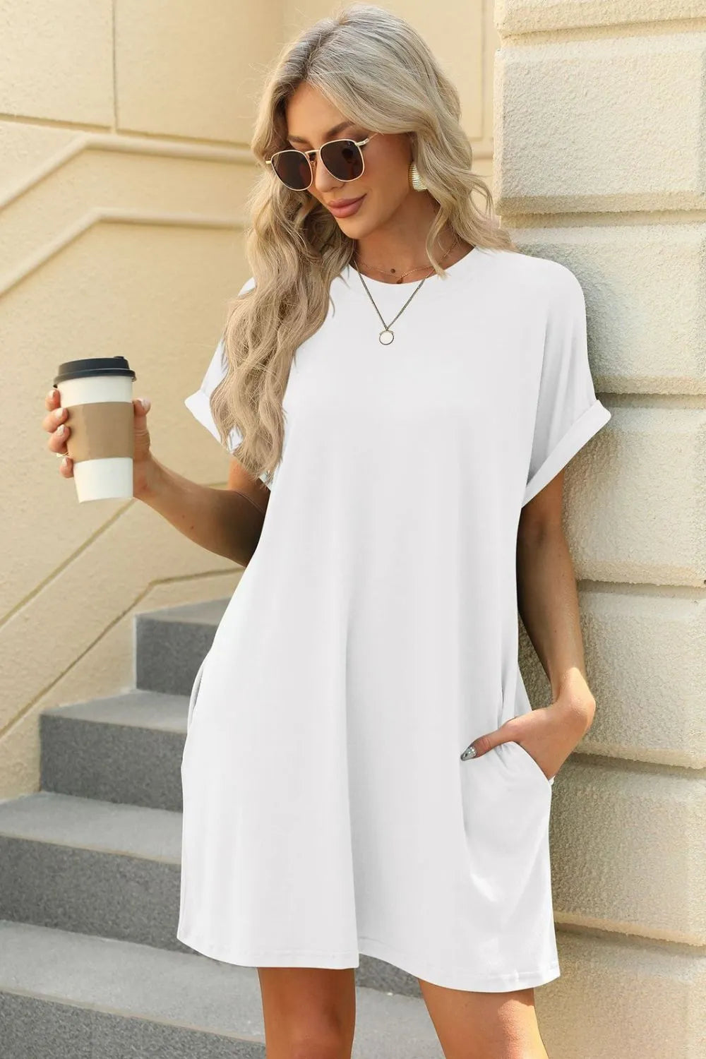 Short Sleeve Midi Dress with Pockets – Modest Casual Wear