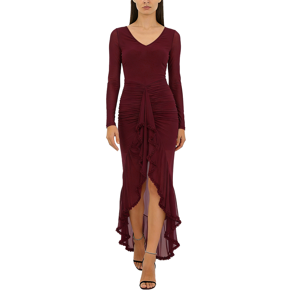 Women's Fashion V-neck Sheer Ruffle Skirt Dress