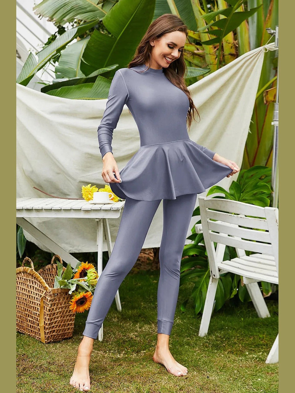 Mock Neck Long Sleeve One-Piece Swimwear