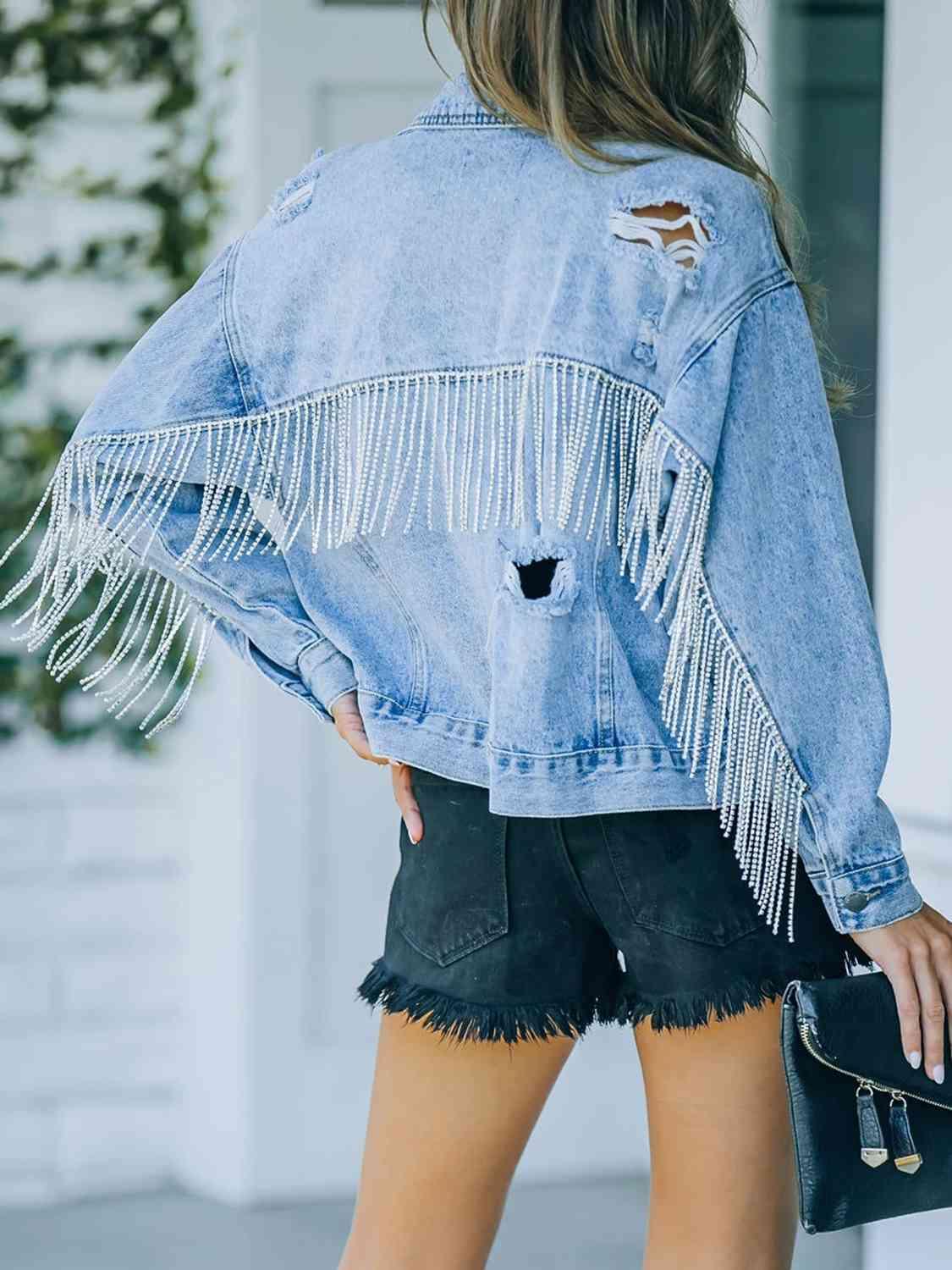Distressed Fringe Denim Jacket -- 