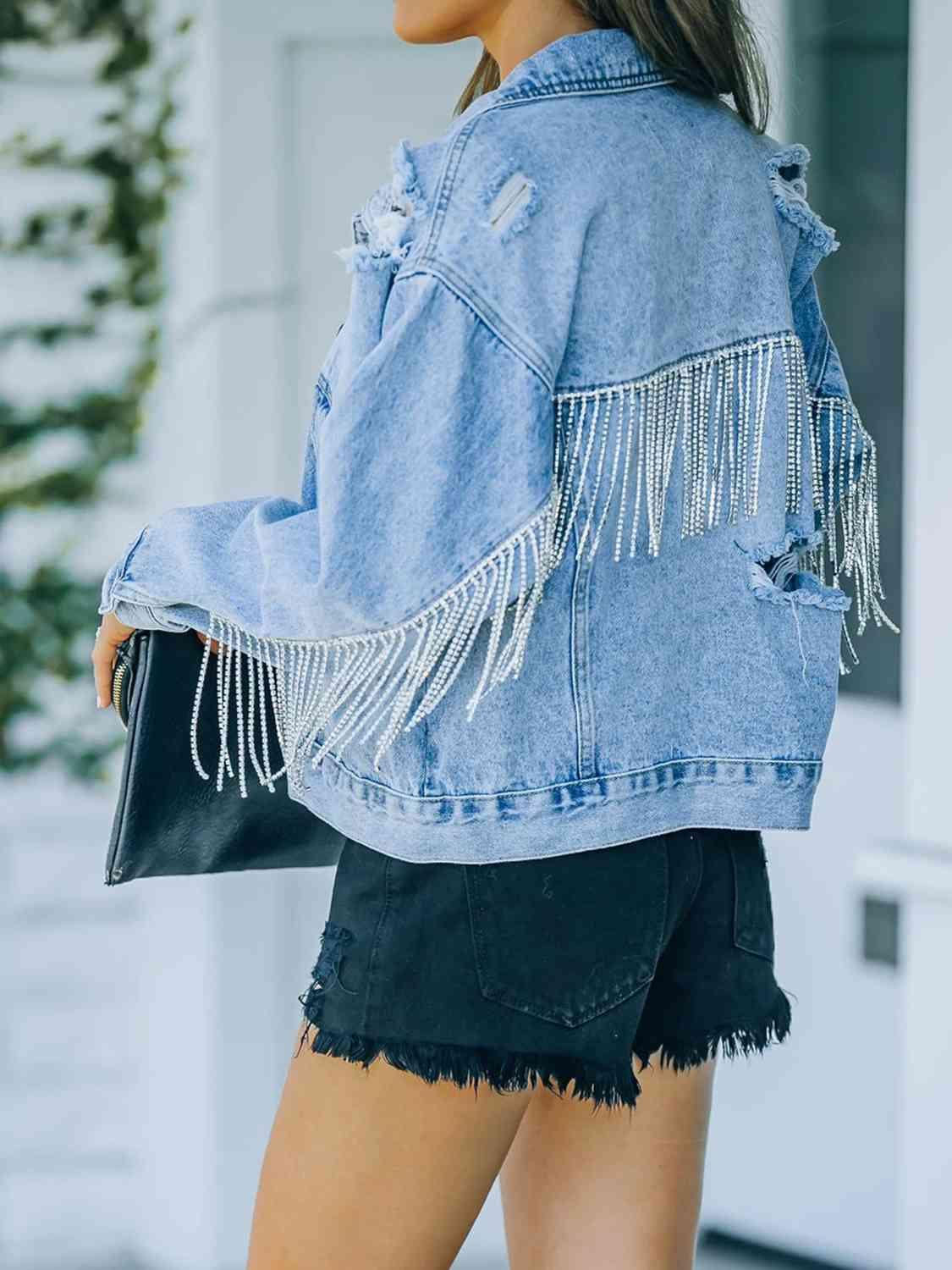 Distressed Fringe Denim Jacket -- 