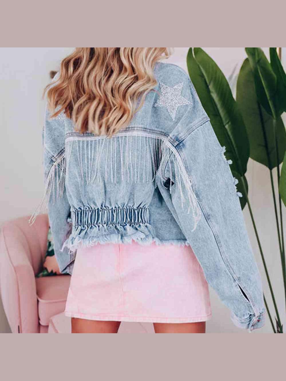 Distressed Raw Hem Denim Jacket -- 