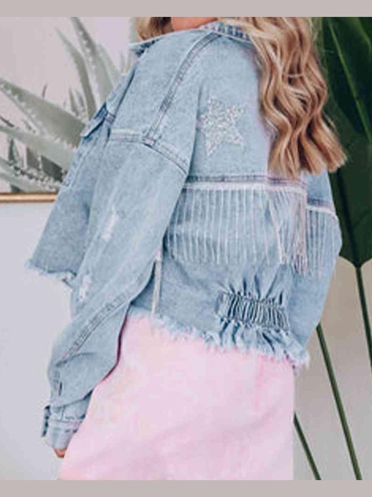 Distressed Raw Hem Denim Jacket -- 