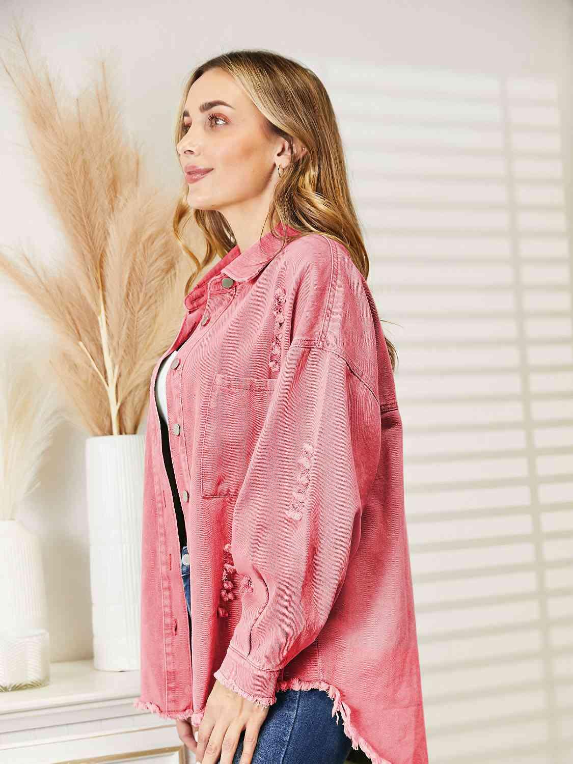 Distressed Raw Hem Denim Jacket -- 