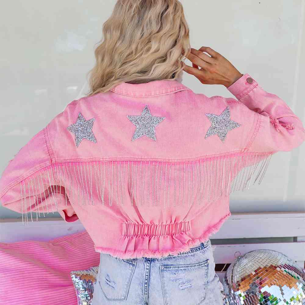Distressed Raw Hem Dropped Shoulder Denim Jacket -- 