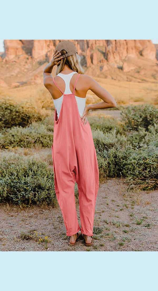 Double Take Full Size Sleeveless V-Neck Pocketed Jumpsuit