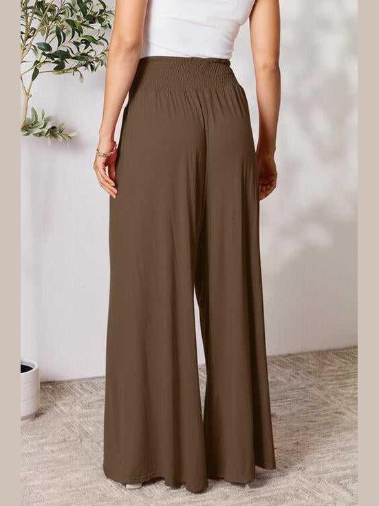 Double Take Full Size Smocked Wide Waistband Wide Leg Pants -- 