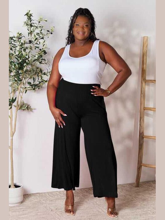 Double Take Full Size Smocked Wide Waistband Wide Leg Pants -- 