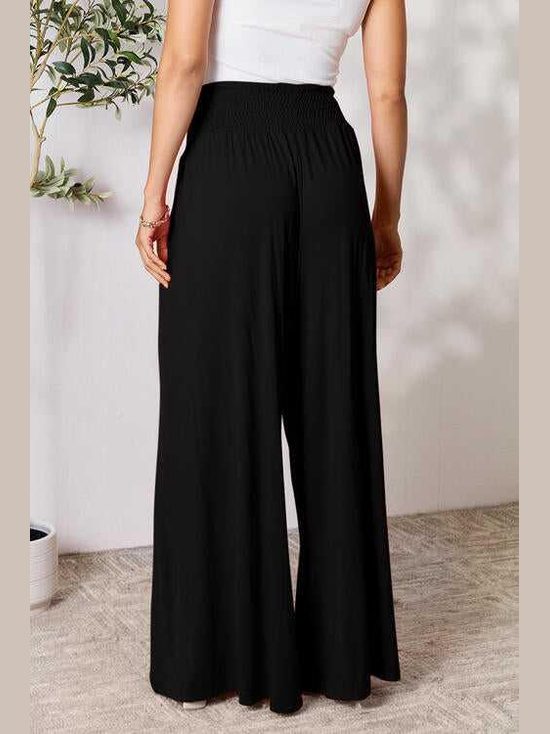 Double Take Full Size Smocked Wide Waistband Wide Leg Pants -- 
