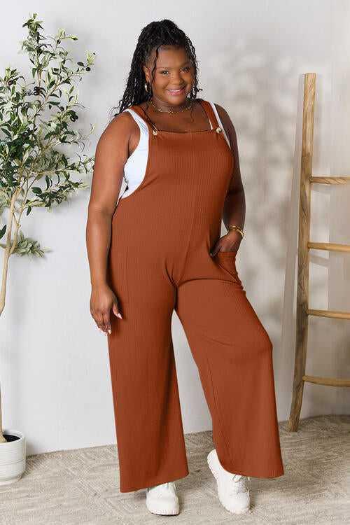 Double Take Full Size Wide Strap Overall with Pockets -- 
