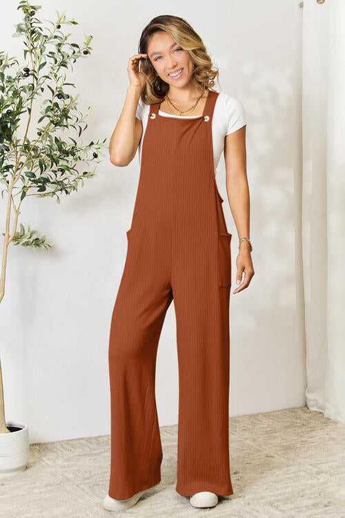 Double Take Full Size Wide Strap Overall with Pockets -- 