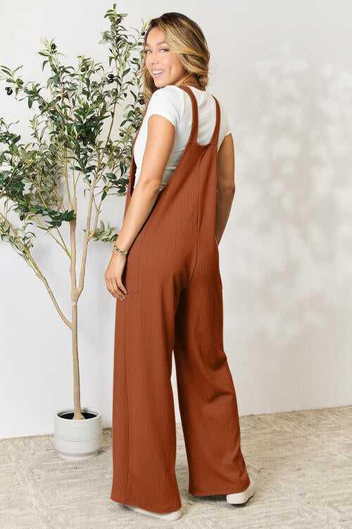 Double Take Full Size Wide Strap Overall with Pockets -- 