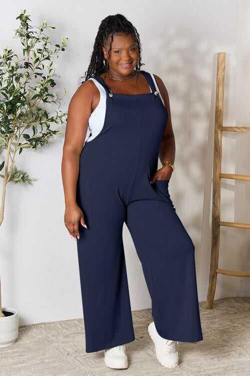 Double Take Full Size Wide Strap Overall with Pockets -- 