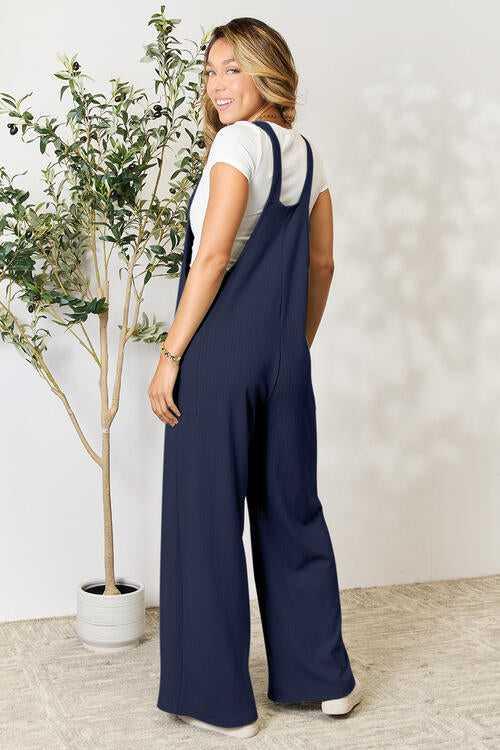 Double Take Full Size Wide Strap Overall with Pockets -- 