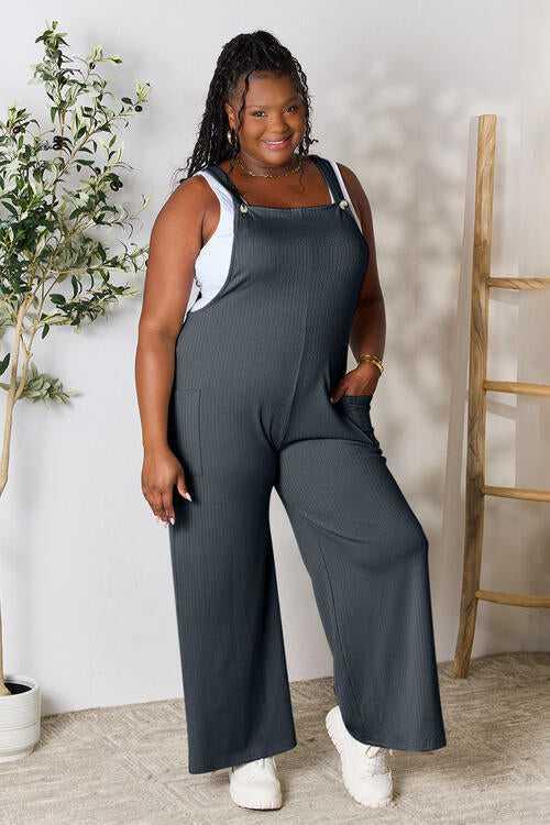 Double Take Full Size Wide Strap Overall with Pockets -- 