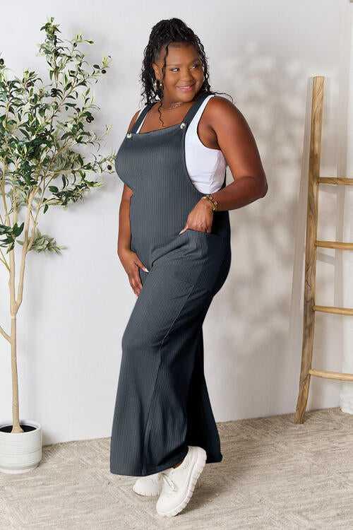 Double Take Full Size Wide Strap Overall with Pockets -- 