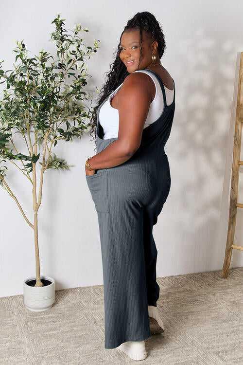 Double Take Full Size Wide Strap Overall with Pockets -- 