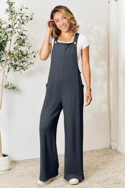 Double Take Full Size Wide Strap Overall with Pockets -- 