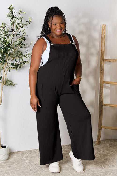 Double Take Full Size Wide Strap Overall with Pockets -- 