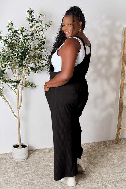 Double Take Full Size Wide Strap Overall with Pockets -- 