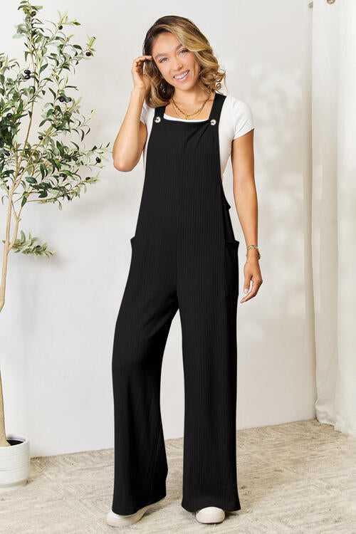 Double Take Full Size Wide Strap Overall with Pockets -- 