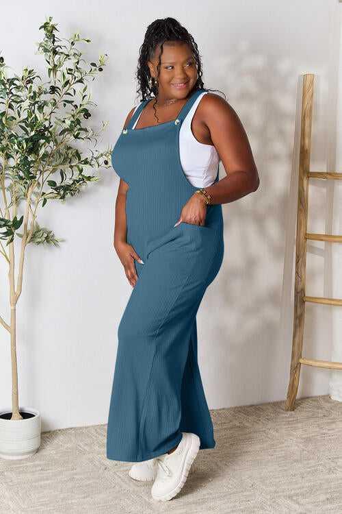 Double Take Full Size Wide Strap Overall with Pockets -- 