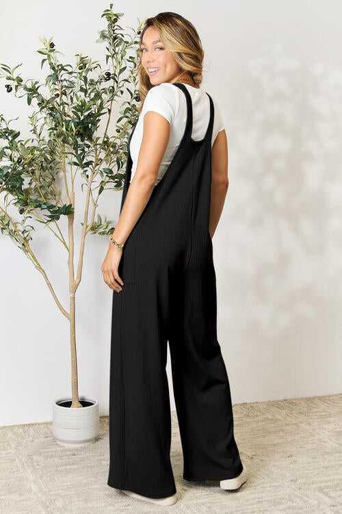 Double Take Full Size Wide Strap Overall with Pockets -- 