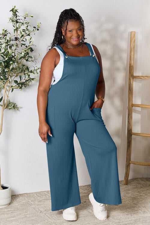 Double Take Full Size Wide Strap Overall with Pockets -- 