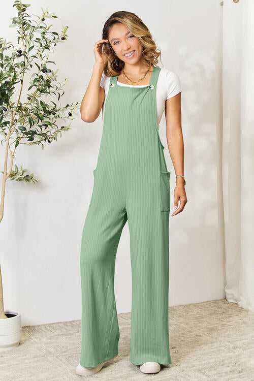 Double Take Full Size Wide Strap Overall with Pockets -- 