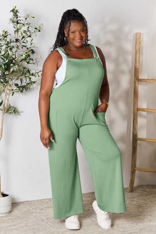 Double Take Full Size Wide Strap Overall with Pockets -- 