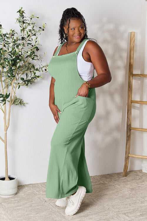 Double Take Full Size Wide Strap Overall with Pockets -- 