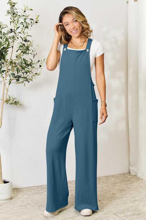 Double Take Full Size Wide Strap Overall with Pockets -- 