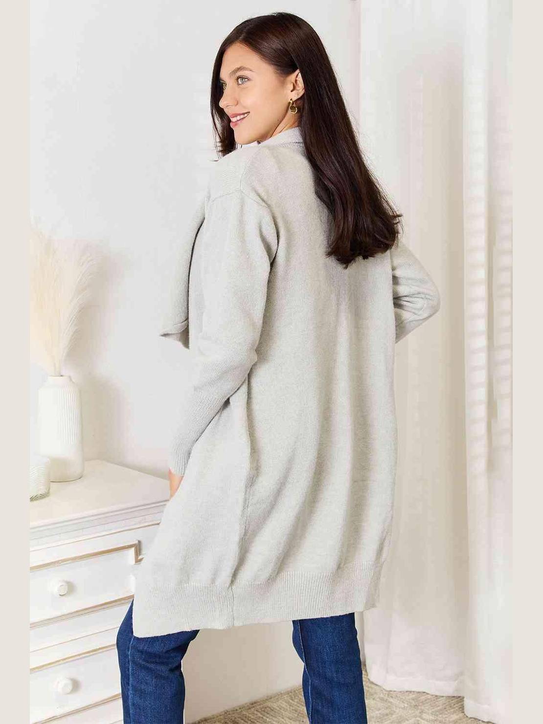 Double Take Open Front Duster Cardigan with Pockets -- 
