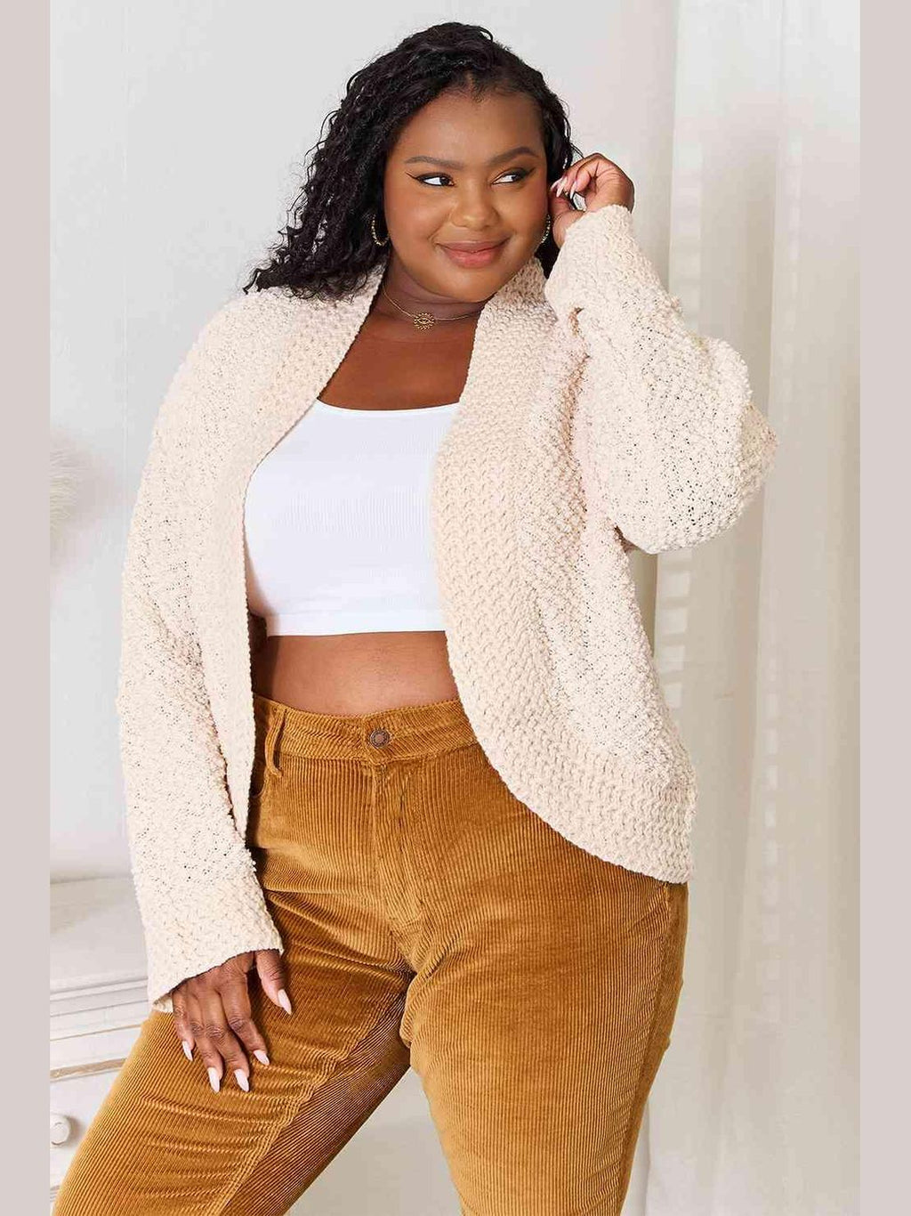 Double Take Open Front Long Sleeve Cardigan -- 