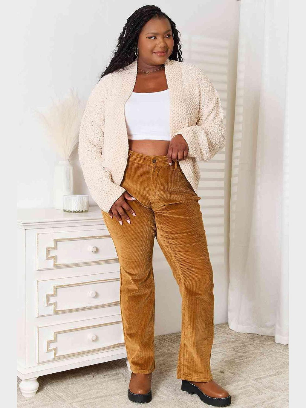 Double Take Open Front Long Sleeve Cardigan -- 