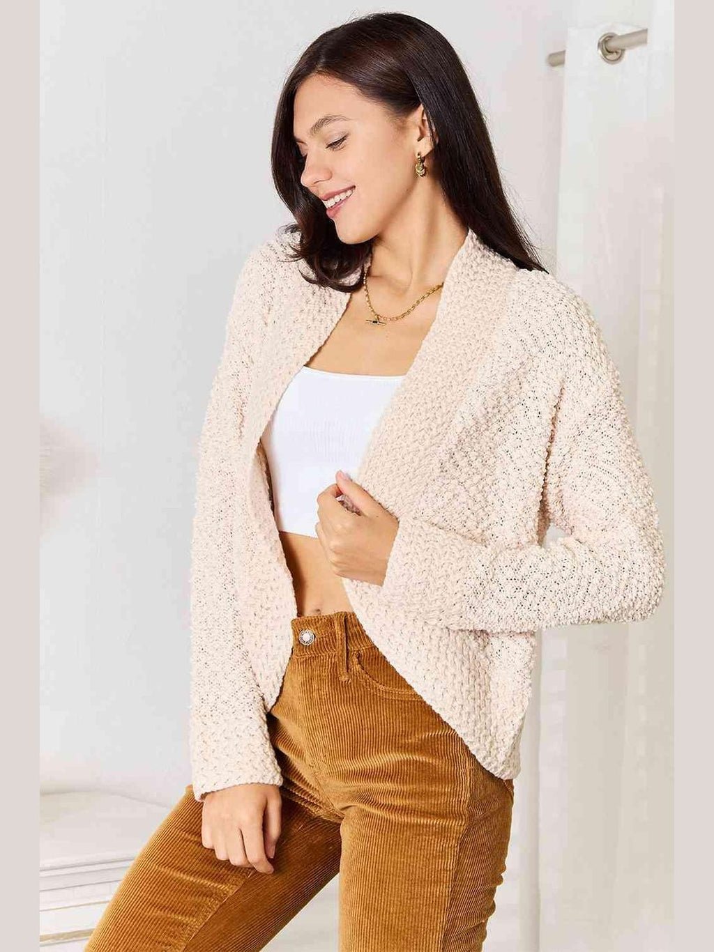 Double Take Open Front Long Sleeve Cardigan -- 