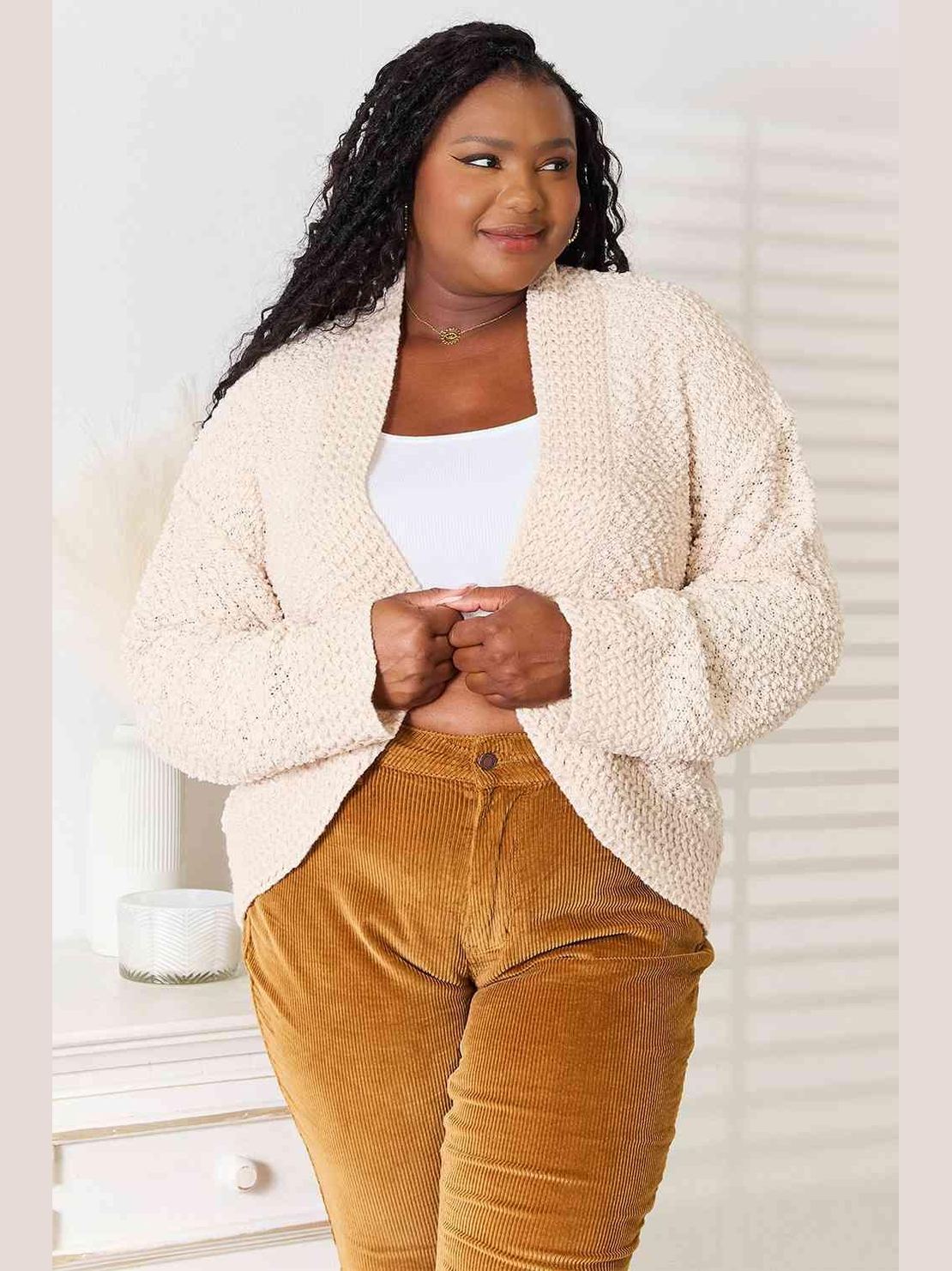 Double Take Open Front Long Sleeve Cardigan -- 