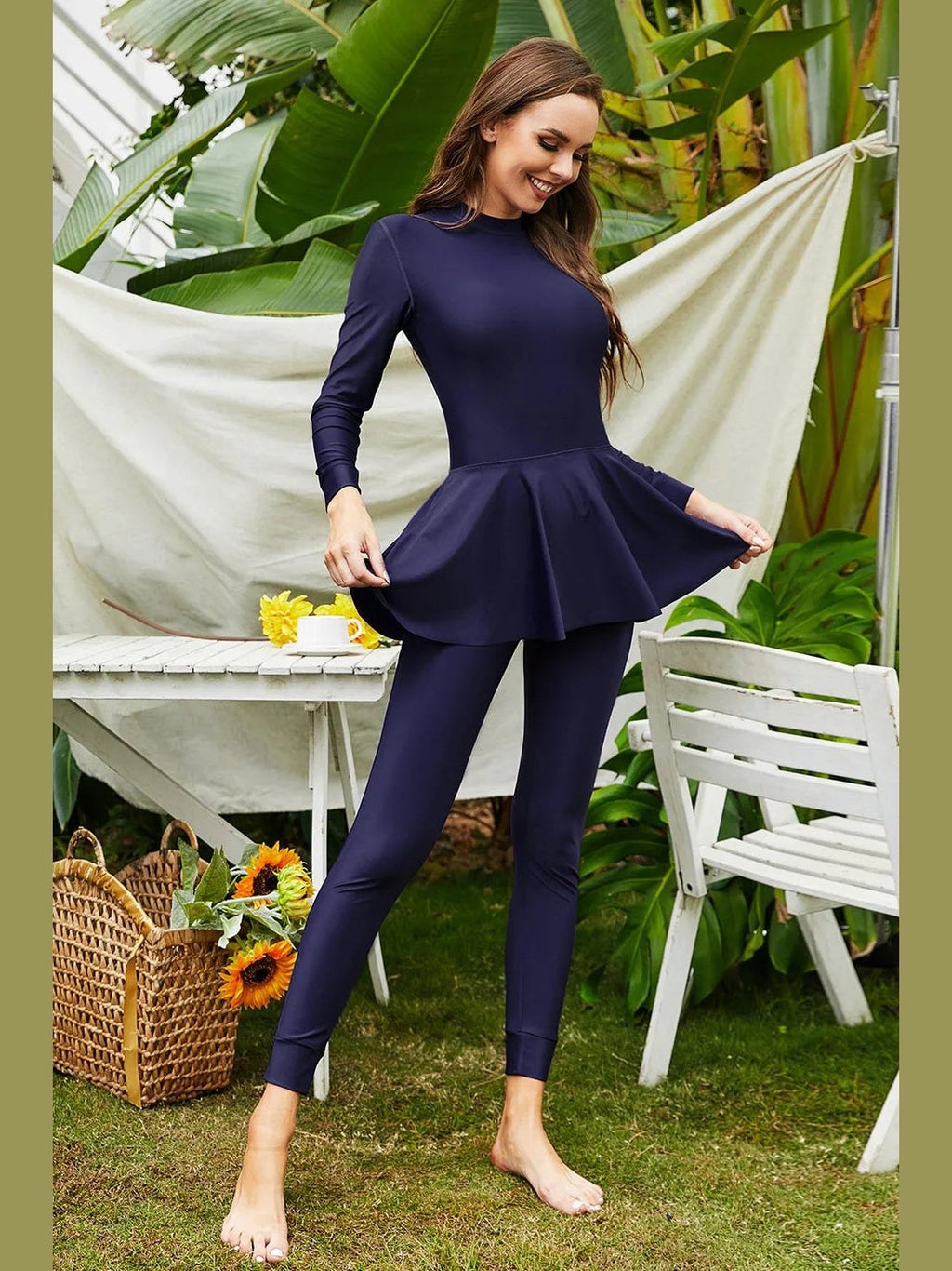 Mock Neck Long Sleeve One-Piece Swimwear