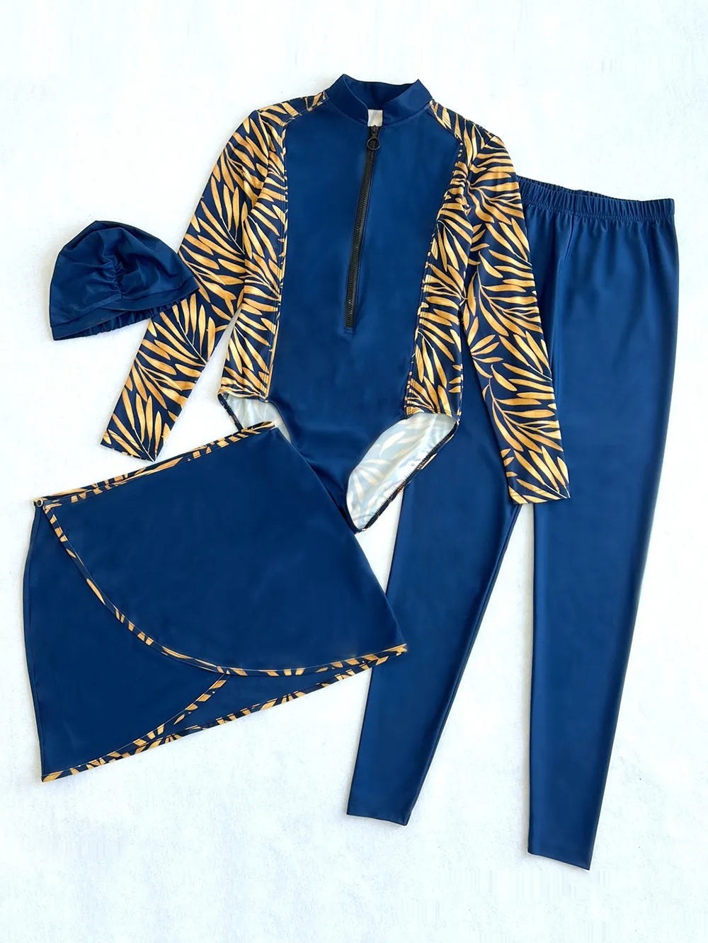 Printed Long Sleeve Four-Piece Modest Swim Set