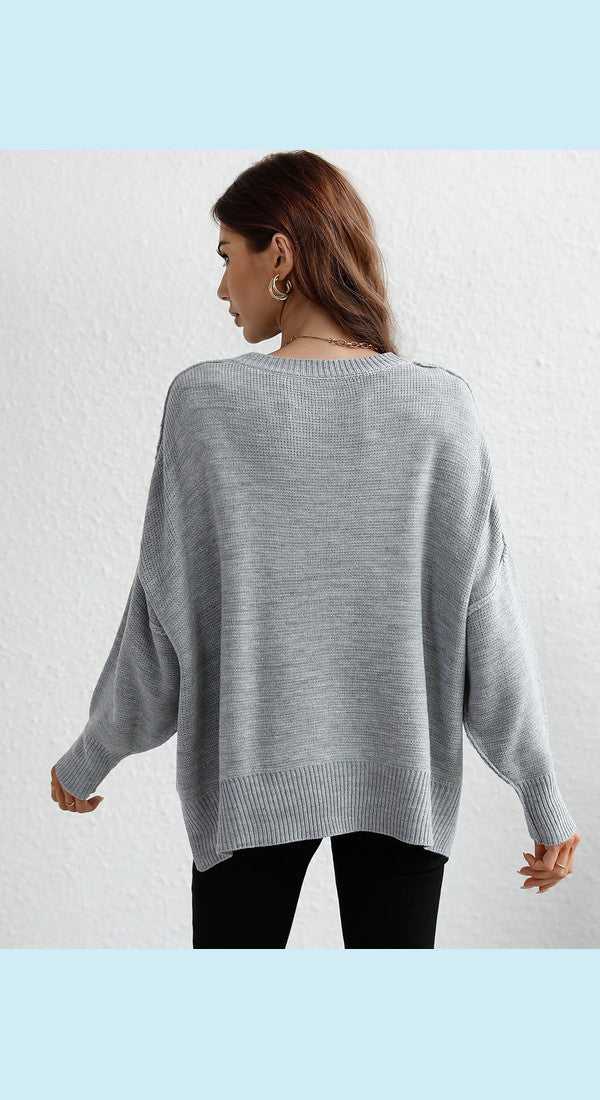 Exposed Seam Dropped Shoulder Slit Sweater