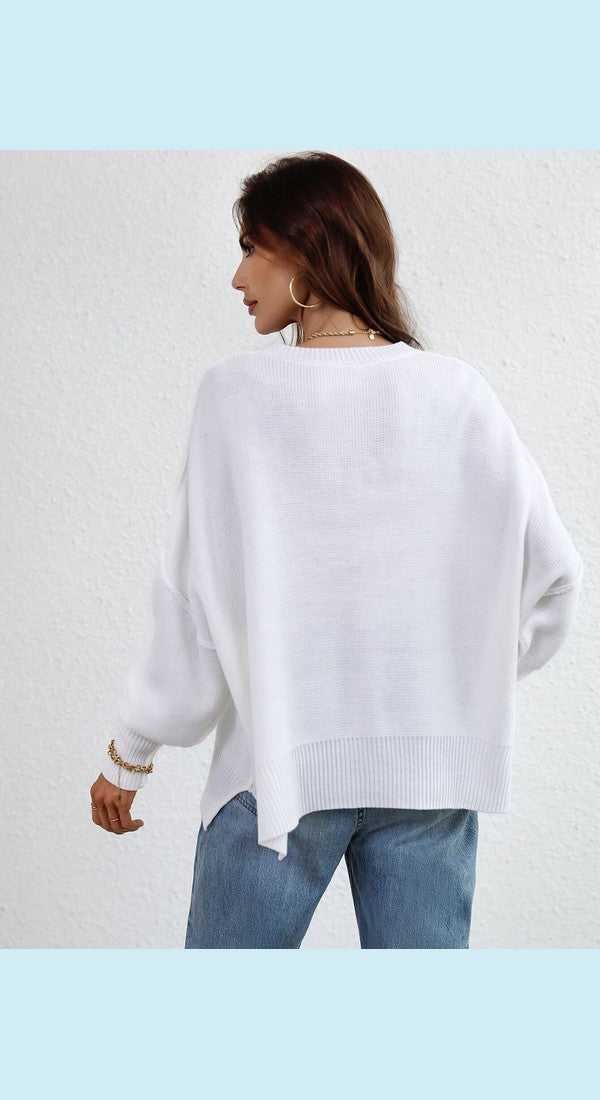 Exposed Seam Dropped Shoulder Slit Sweater