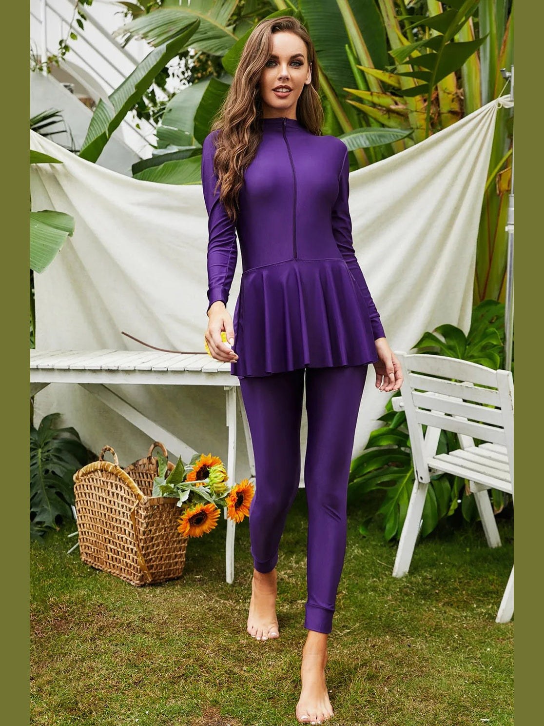Mock Neck Long Sleeve One-Piece Swimwear