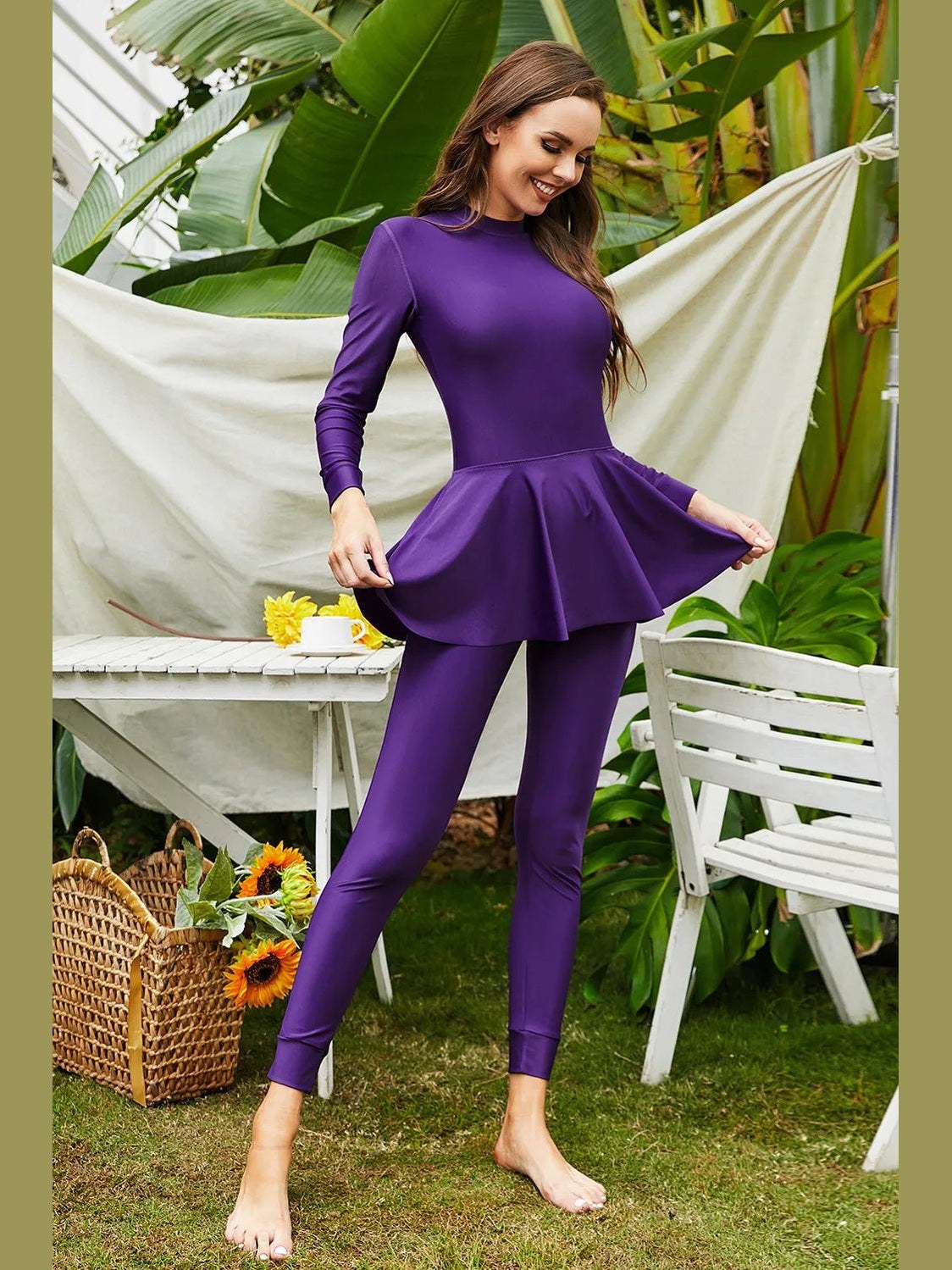 Mock Neck Long Sleeve One-Piece Swimwear