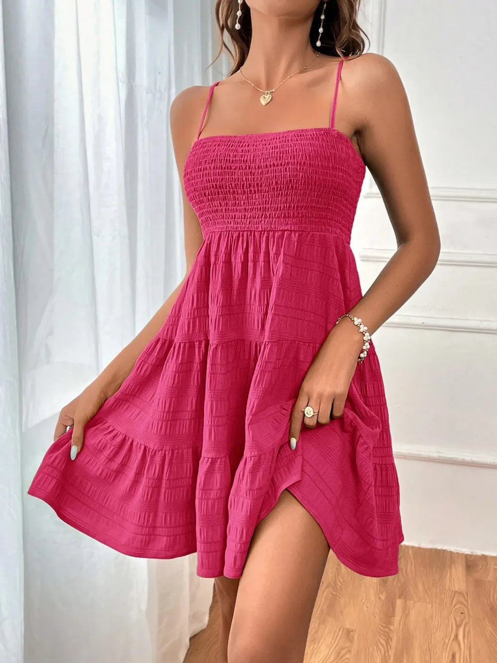Smocked Tiered Sleeveless Midi Dress – Boho Summer Style