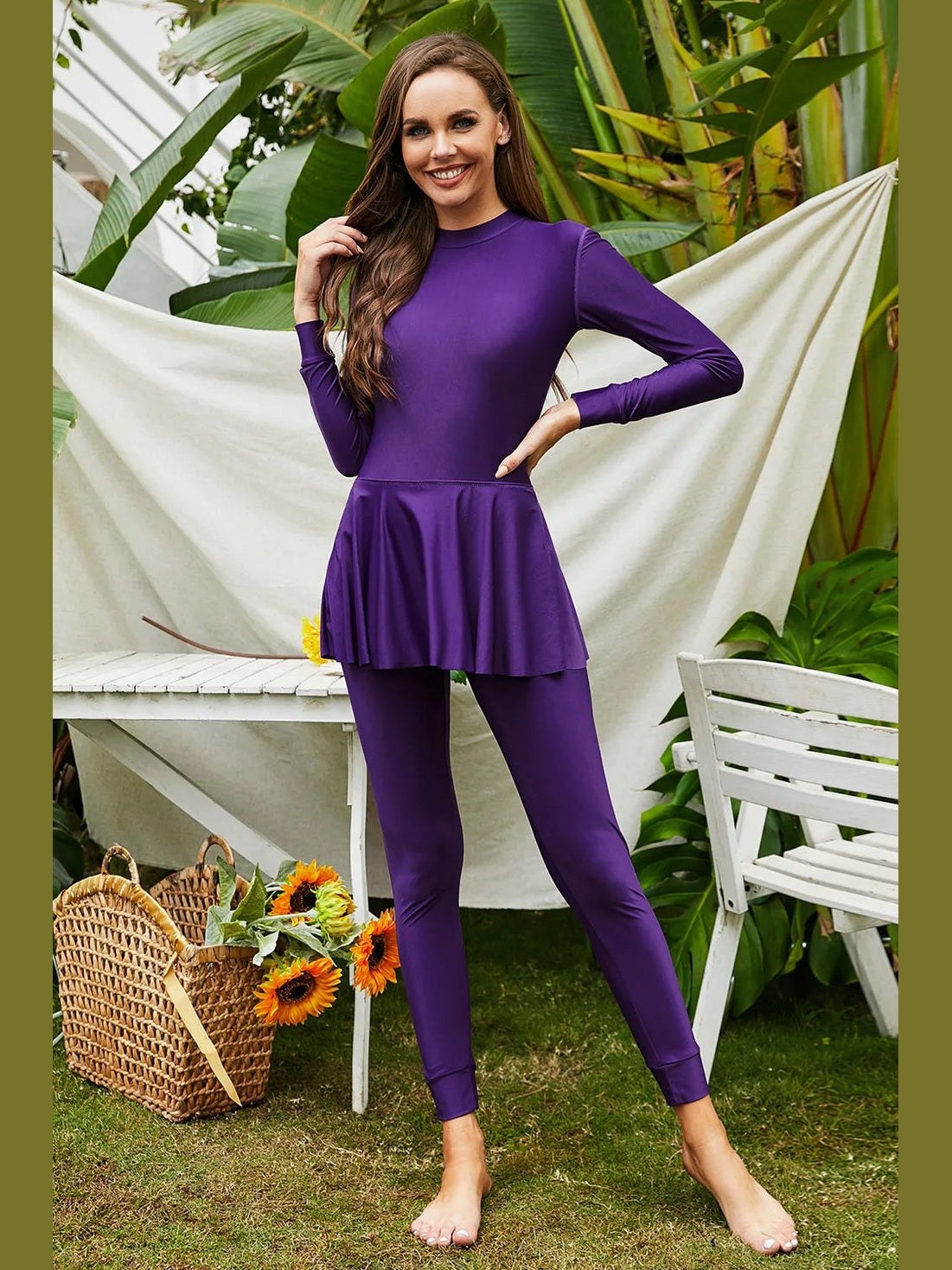 Mock Neck Long Sleeve One-Piece Swimwear