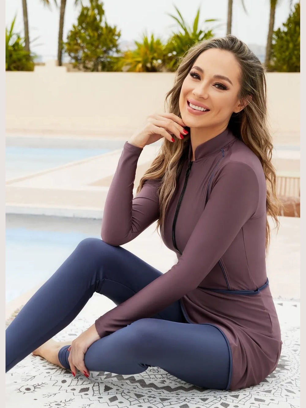 Printed Long Sleeve Four-Piece Modest Swim Set